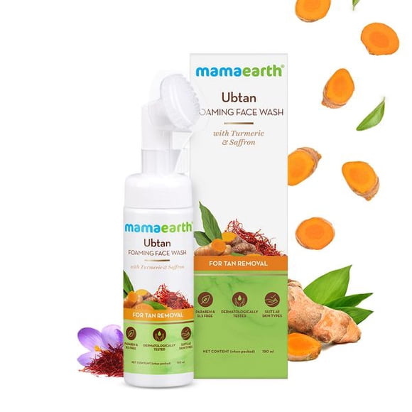 Mamaearth Ubtan Foaming Face Wash with Turmeric and Saffron for Tan Removal - 150ml Brightens Skin | Removes Tan