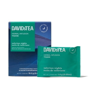 DAVIDsTEA - Herbal - Boîte de 12 Sachets emballés individuellement - Thé des nuits valérianes