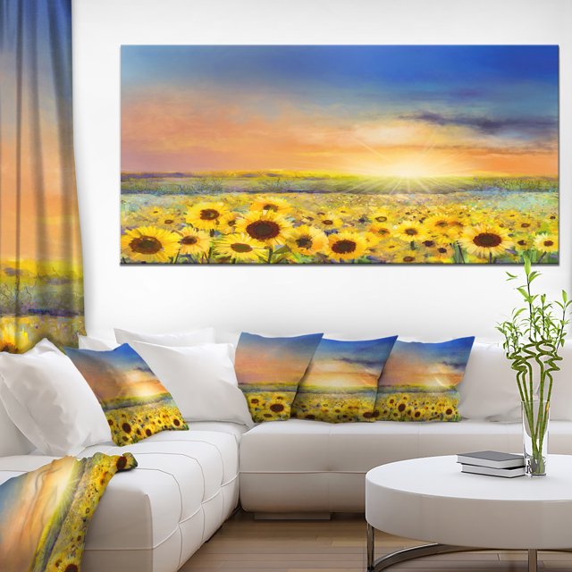 Sunset over Golden Sunflower Field - Floral Canvas Art Print