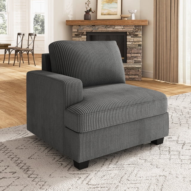 HONBAY Left Arm of Modular Sectional Corduroy Sofas, Grey