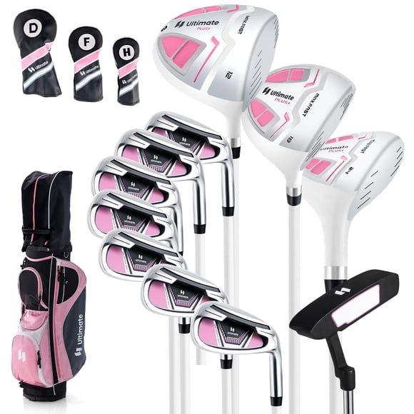 Patiojoy Women's Complete Golf Club Set, Includes 460CC #1 Driver, #3 Fairway, #5 Hybrid,3 Head Covers & Portable Cart Bag Pink