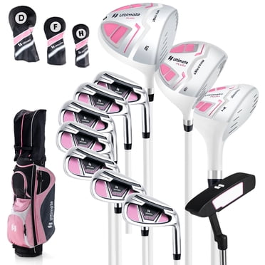 Patiojoy Women's Complete Golf Club Set, Includes 460CC #1 Driver, #3 Fairway, #5 Hybrid,3 Head Covers & Portable Cart Bag Pink
