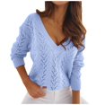 thumbnail image 1 of KIHOUT Spring Winter Womens Tops V-Neck Solid Color Hollow Out Recreational Thin Pullover Long Sleeve Sweater Tops, 1 of 9