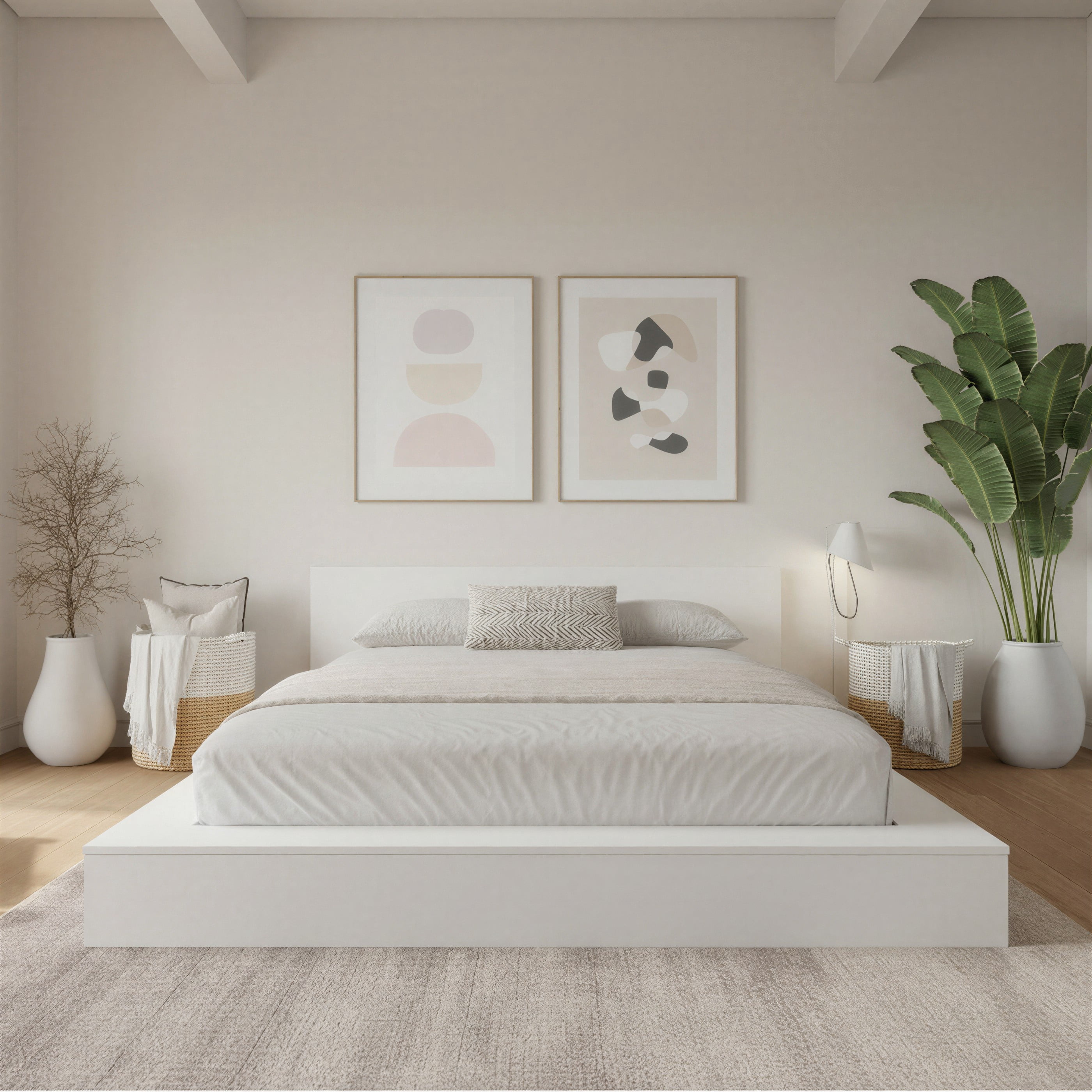 Nexera Kanso Lit à Plateforme Basse avec Tête de Lit, chêne blanc