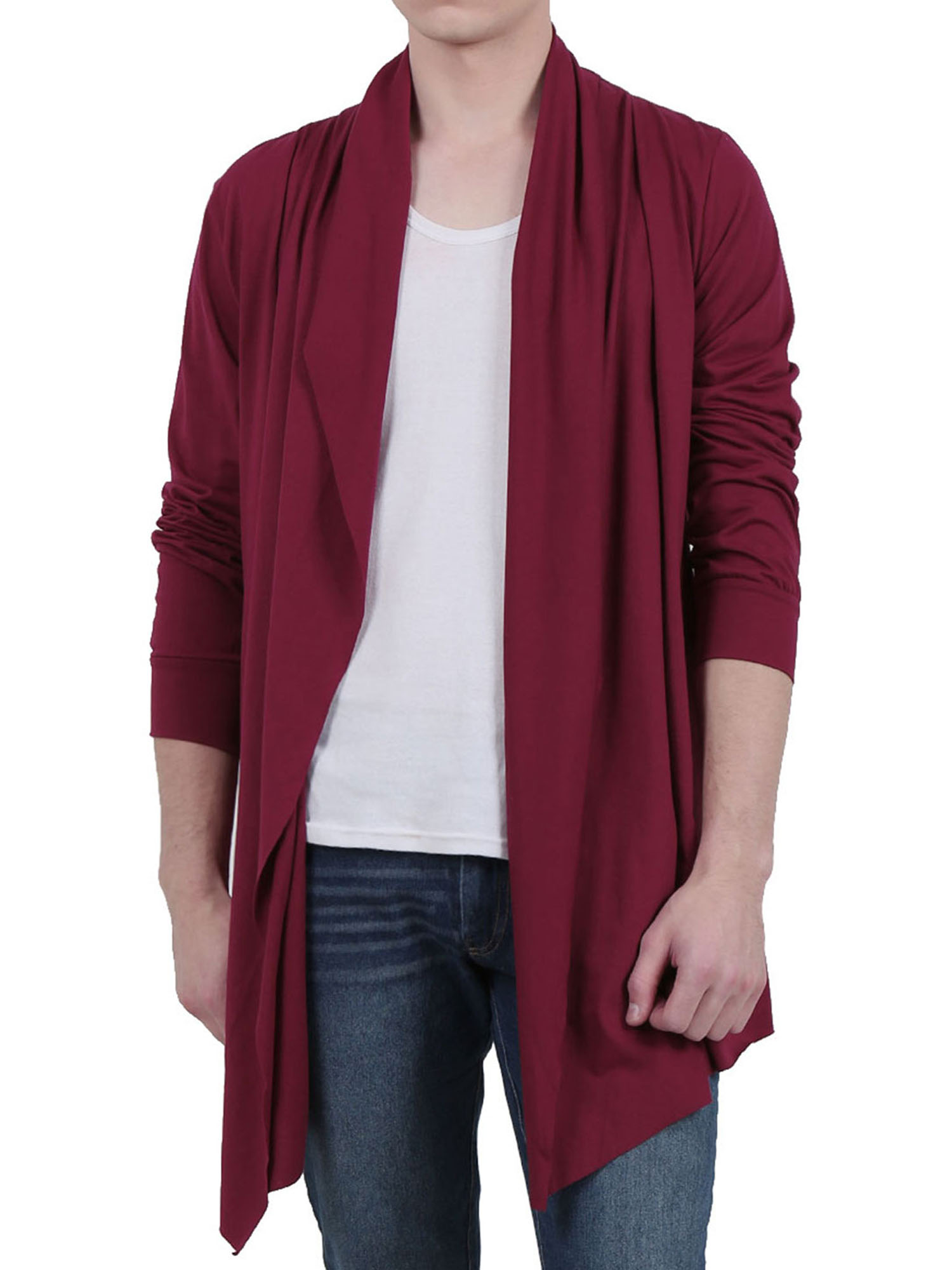 INSPIRE CHIC Men's Sweaters Shawl Collar Pockets High-Low Hem Long Cardigan 42 Red