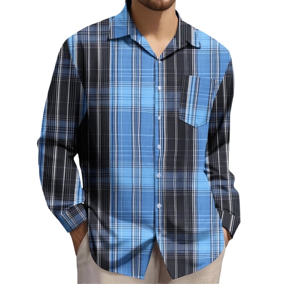 LMKIHUSA Big and Tall Plaid Button Down Shirts for Men Long Sleeve Lapel Stretchy Jacket Flannel Regular Fit Casual Pocket Tops Multicolor,XXXL