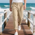 thumbnail image 4 of cfhntfmh Mens Lined Pants Stretch Dress Pants Solid Color Comfy Trousers Drawstring Lightweight Work Slacks with Pockets（Khaki,3X-Large), 4 of 7