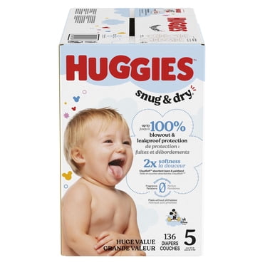Huggies Snug & Dry Baby Diapers, Size 5 (27+ lbs), 136 Count