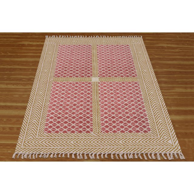 Casavani Handmade Red Geometric Cotton Dhurrie Dining and Living Room Rug Floor Area Rug 8x10 feet