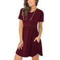 thumbnail image 2 of DPTALR Women's Round Neck Long Dress Short Sleeved Solid Pocket Dress, 2 of 6