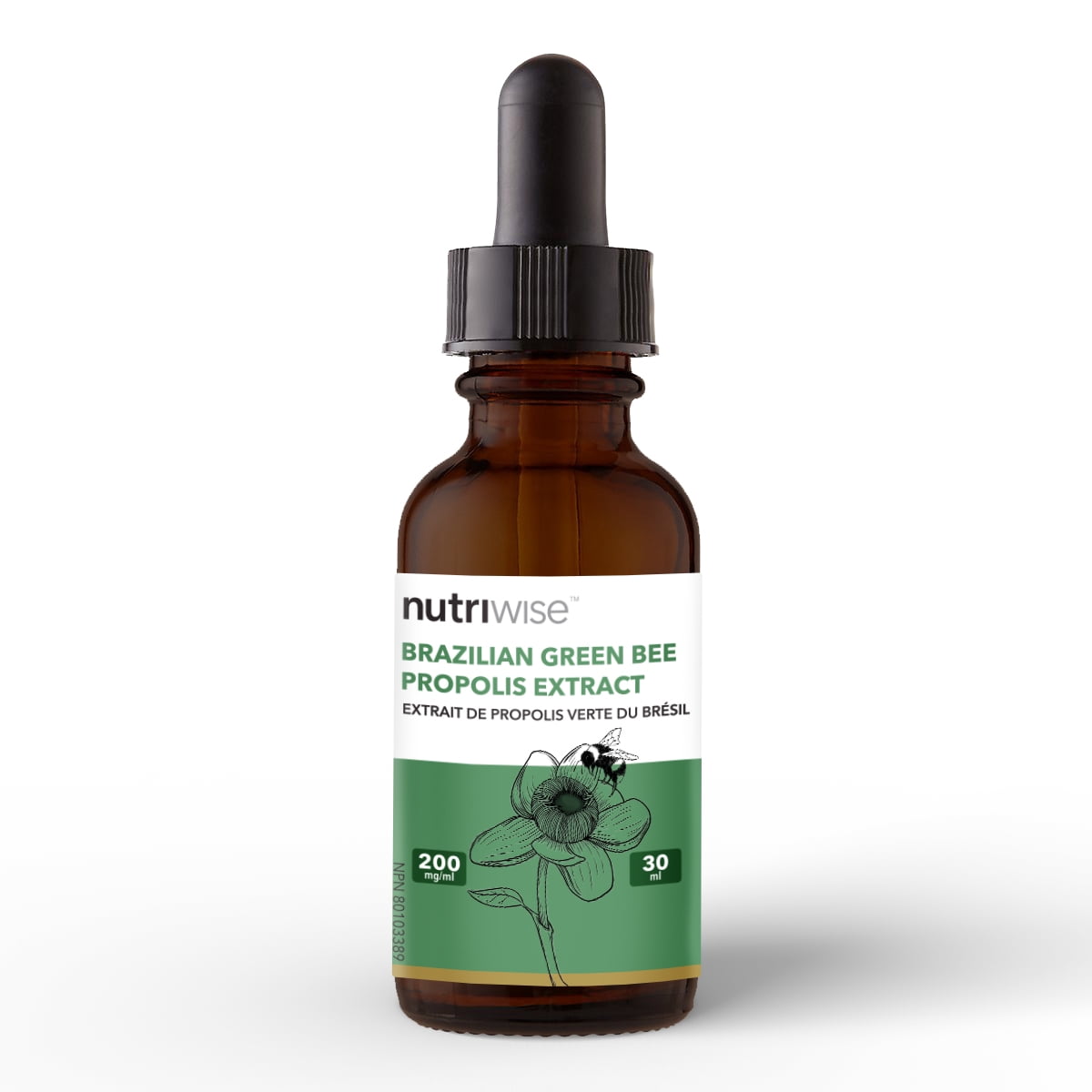 Nutriwise Extrait de propolis d'Abeille Verte Brésilienne Dorée Soutien Immunitaire 30 ml Sans Alcool