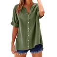 thumbnail image 1 of Women Workout Tops on Clearance Summer Linen Work Tops for Women Trendy Plus Size V Neck Button down Boho Clothes Spring Tops for Women 2025 New Greeny L, 1 of 4
