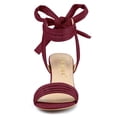 thumbnail image 2 of BLISSFUL STEP Women's Open Toe Ankle Tie Back Block Heels Sandals Burgundy(Size 9), 2 of 7