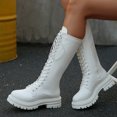 thumbnail image 3 of Dakaela Knee High Boots Women Platform Lace up Combat Wide Calf Booties Non Slip Punk Goth Motorcycle Riding Boots White Size 9, 3 of 8