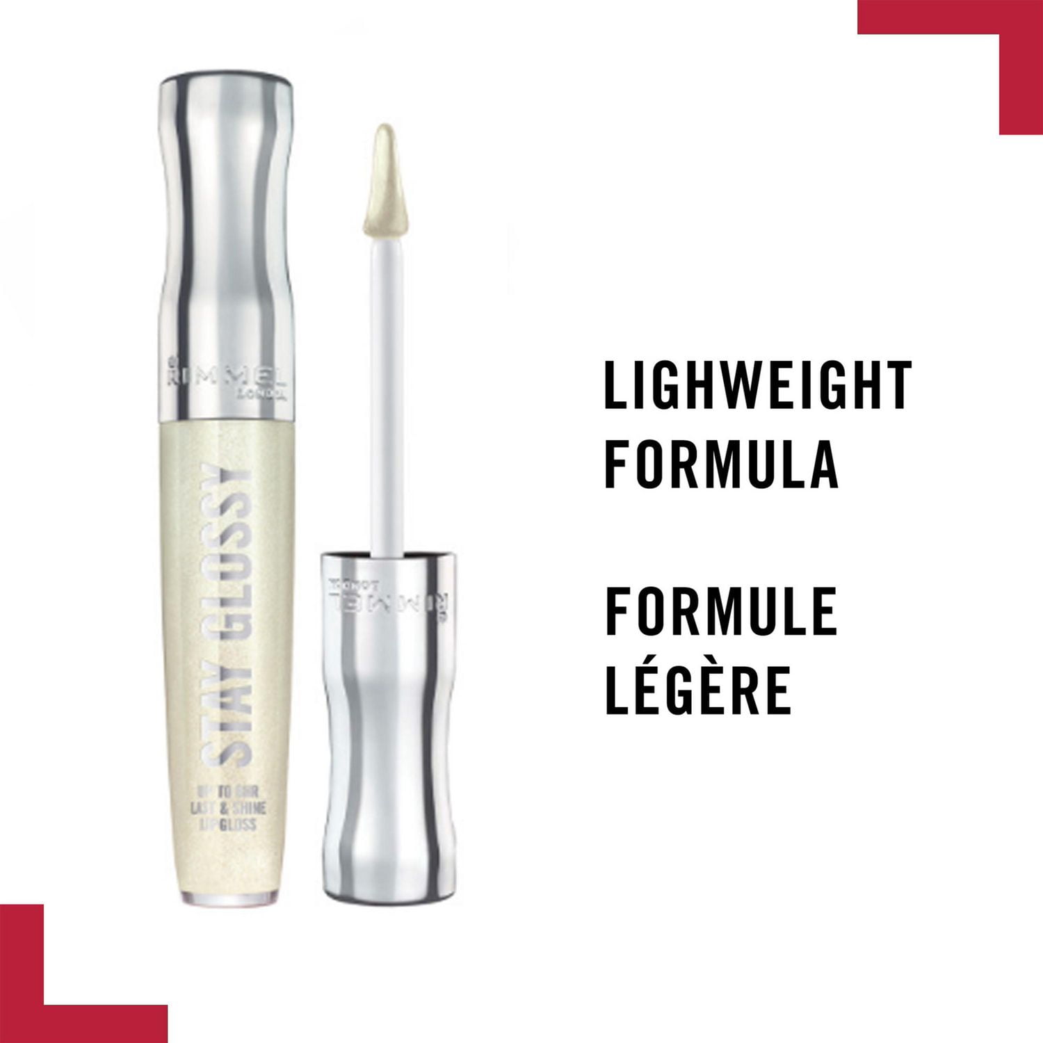 Rimmel Brillant à lèvres Stay Glossy, non collant, dure jusqu'à 6h, épousant les lèvres, avec la technologie Shine Extent, 100% sans cruauté