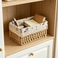 thumbnail image 1 of thefmos Small Woven Storage Basket, Rectangular Decorative Rattan Organizer Bin, Plastic Sundries CosmeticToyContainer for Home Bathroom Bedroom Kitchen Office, 1 of 6