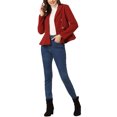 thumbnail image 2 of INSPIRE CHIC Women's Elegant Lapel Button Blazer Long Sleeve Ruffle Hem Work Wool Short Coat Burgundy S, 2 of 5