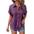 thumbnail image 4 of TINZ Chemise à Manches Chauve-Souris Boutonnée Unie à la Mode et Décontractée pour Dames, Manches Courtes, Automne, pour Femmes, Tunique de Baseball à Manches Longues pour Femmes, 4 of 4