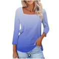 thumbnail image 1 of Blouse Ample à Manches 3/4 et Col Rond Imprimée pour Femmes, Design Dégradé Décontracté, Légère et Respirante pour l'Été, Ajustement Confortable, Parfaite pour un Usage Quotidien et des Activités Extérieures, 1 of 6