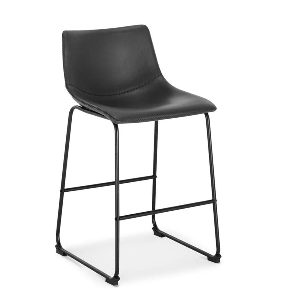 Tabouret Landon Plata Import avec cuir PU et cadre en acier enduit de poudre noir mat, ensemble de 4 pour salle à manger