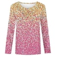 thumbnail image 1 of T-shirts Filles Printemps Été Manches Longues Dégradé Paillettes Imprimé Col Rond Chemise Flash Hauts Filles Rose 6-7 Ans, 1 of 4