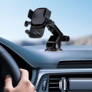 Car Phone Mount, Universal Multifunctional Phone Holder for Car, Double Triangular Stable Structure Non-Slip Silicone Pad, 360° Rotating Dashboard Windshield Stand for 4.7-7.6 inch Phones, Black