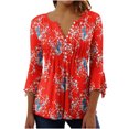 thumbnail image 1 of Hauts à Manches 3/4 pour Femmes Femmes Été Aguichant Plissé Imprimé Régulier Femmes Manches 3/4 Col en V Boutons Hauts Blouse Hauts d'Été pour Femmes Aguichant Aguichant Hauts d'Été pour Femmes Hauts d'Été Aguichant pour Femmes, 1 of 5