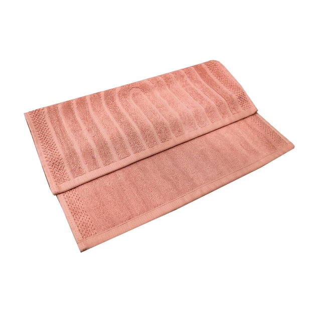 Hometrends Serviette à Main Mode en Coton jacquard Teint au Fil Rose Atténué, 16 par 28 Pouces, avec Motifs de Rayures Texturées et de Bordure, Pliée à Plat sur Fond Blanc, Lavable à la machine et Absorbante, Convient pour la Salle de Bain, la Cuisine Ou la Plage.