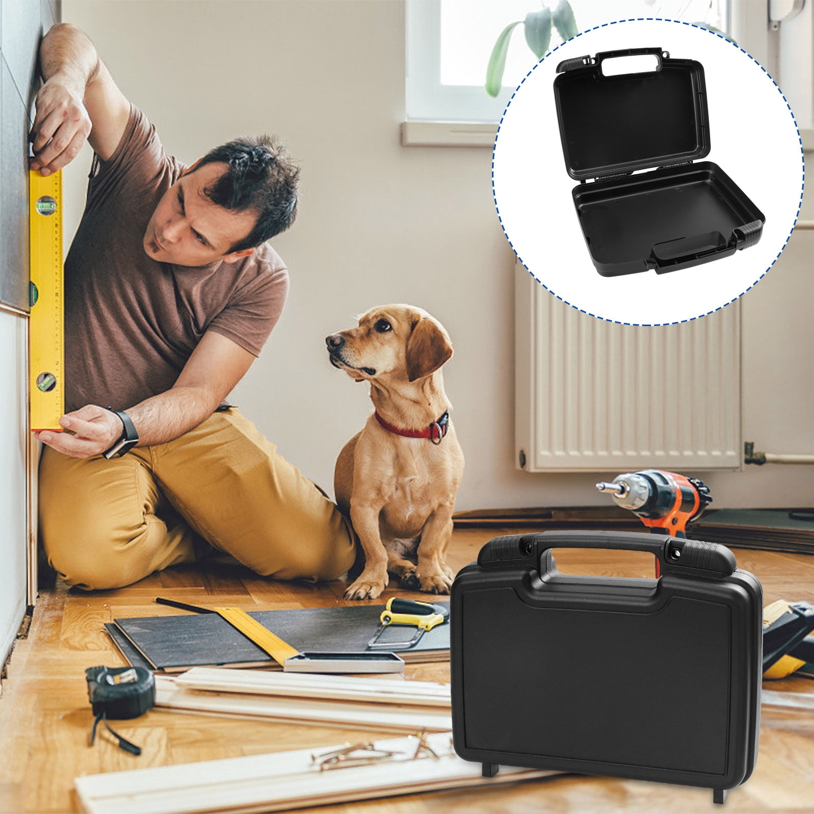 ELAYARD 1Pc Black Plastic Toolbox Durable Tool Organizer Portable Tool Storage Case for Hand Tools
