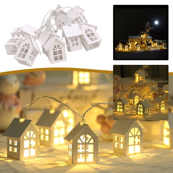 Fwttom Small House Light String 2 Meters 10 LED Wooden House String Light Room Bedroom Decoration USB Small Light String