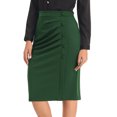 thumbnail image 1 of Unique Bargains Jupe Crayon Midi à Taille Haute Plissée devant pour Femme, Vert Foncé, 2TG, 1 of 6