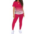 thumbnail image 1 of MAWCLOS Women Jogger Set Short Sleeve Sweatsuits Gradient Two Piece Outfit Boho Running Crew Neck Lounge Sets Rose Red 2XL, 1 of 4