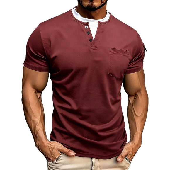 cfhntfmh Men's Casual Henley Shirts Classic Crew Neck Short Sleeve T-Shirt Button Summer Basic Solid Lightweight Tees Tops