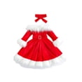 thumbnail image 1 of Gupgi Robe de Noël pour Fille 1-7 Ans Robe d'Hiver pour Enfant Robe de Princesse Fausse Fourrure Patchwork Manches Longues Épaules Dénudées Robe Trapèze, 1 of 8