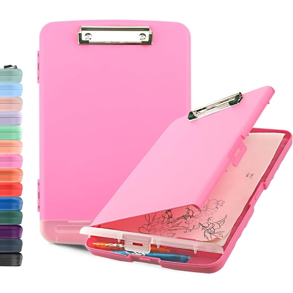 Clipboard with Storage for Office Supplies Clip Boards 8.5x11 with Storage for Nurse,Side Open Nurse Clipboards Foldable Storage Clipboard,Plastic Clipboards with Low Profile Clip Clip Board-Pink