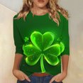 thumbnail image 2 of Diufon T-Shirts de la Saint-Patrick pour Femmes, Grande Taille, Imprimé Trèfle, Manches 3/4, Col Rond, 2 of 5