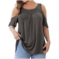 thumbnail image 1 of FAIWAD T-Shirts à Épaules Dénudées d'Été pour Femmes, Manches Courtes, Col Ras du Cou, T-Shirts Unis, Tunique Basique Décontractée, 1 of 6