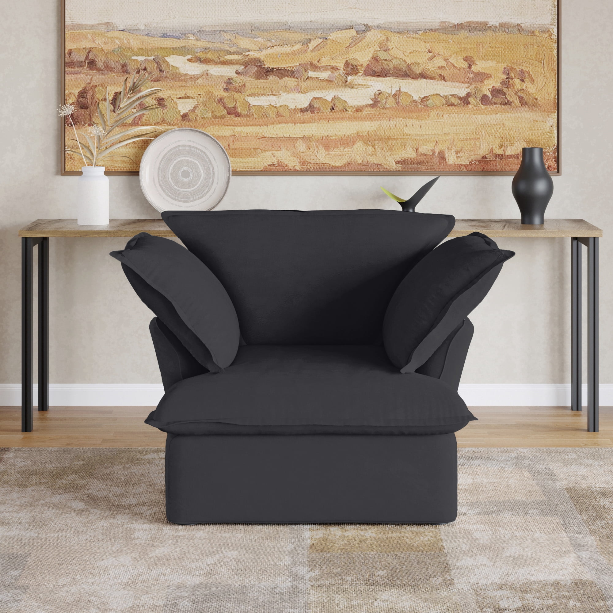 Sodrens Canapé Sectionnel Modulaire, Canapé Moderne en Tissu de Lin à Combinaison Libre, Canapé 1 Place pour Salon, Noir