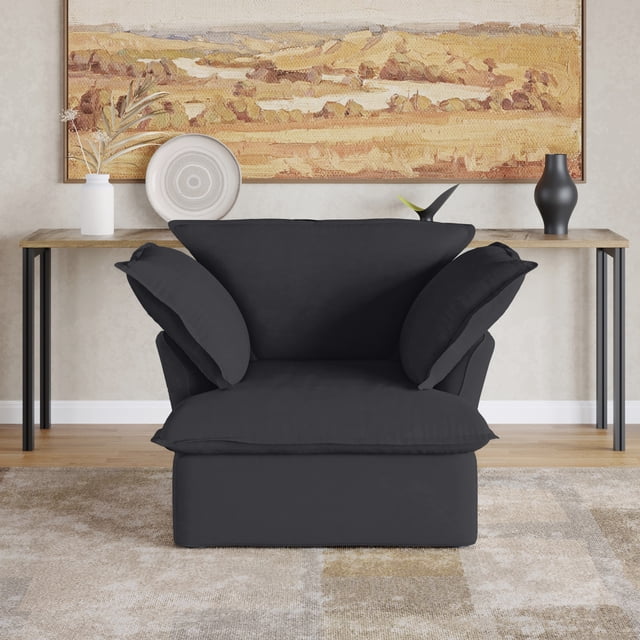 Sodrens Canapé Sectionnel Modulaire, Canapé Moderne en Tissu de Lin à Combinaison Libre, Canapé 1 Place pour Salon, Noir