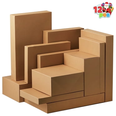 Joyfy 12 Pcs Christmas Kraft Gift Boxes with Lids for Christmas and All Holidays (3 Boxes, 3 Medium, 6 Large)