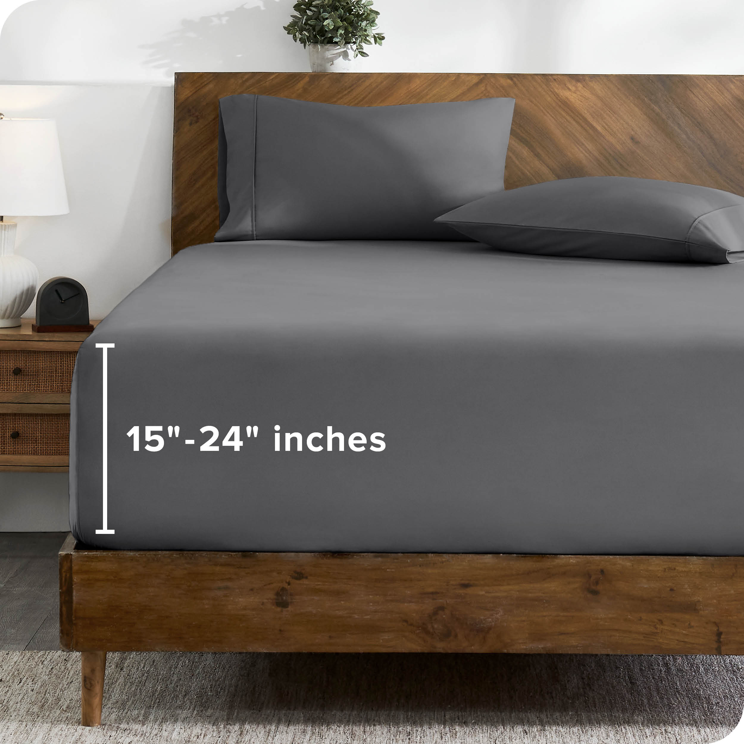 Bare Home Drap-Housse - Poche Extra Profonde de 24 Pouces - Premium 1800 Collection - Grand Lit, Gris