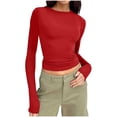 thumbnail image 2 of AherBiu Womens Tops Fall Long Sleeve Crewneck Basic Layering Cropped Tops Slim Tight Stretchy Tshirts, 2 of 5