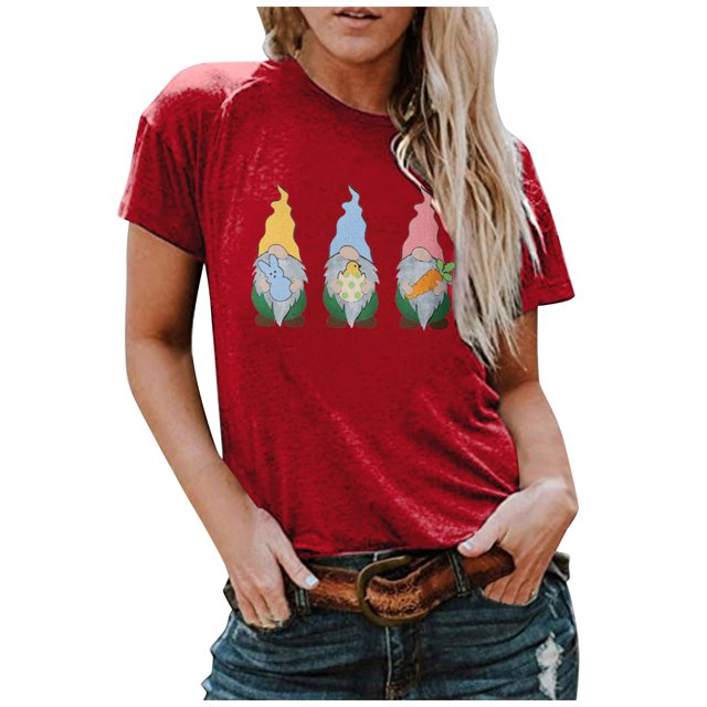 Hauts d'Été Grande Taille Femmes Décontracté Femmes Pâques Col Rond T-shirt Imprimé Nain Haut Manche Courte Blouse Ample Décontractée Col en V T-shirt Femmes en Liquidation