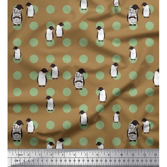 Soimoi polyester Crepe Fabric Dot & Penguin Ocean Printed Fabric 1 Yard 42 Inch Wide