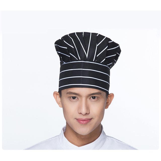 Chef Hat Adult Adjustable Elastic Baker Kitchen Cooking Chef Cap(Black and white strips)