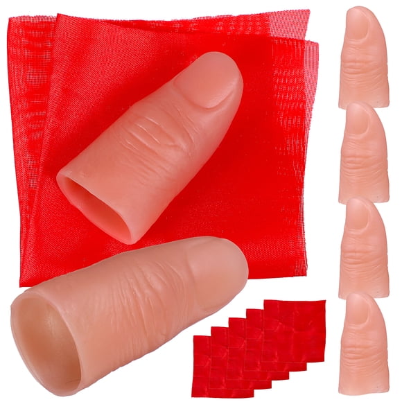 KAKOWELY 6 Sets Magician Props Silk Scarves Simulation Finger Cots Fake Fingers for Stage Performance,2.13"X1.1"X0.71"
