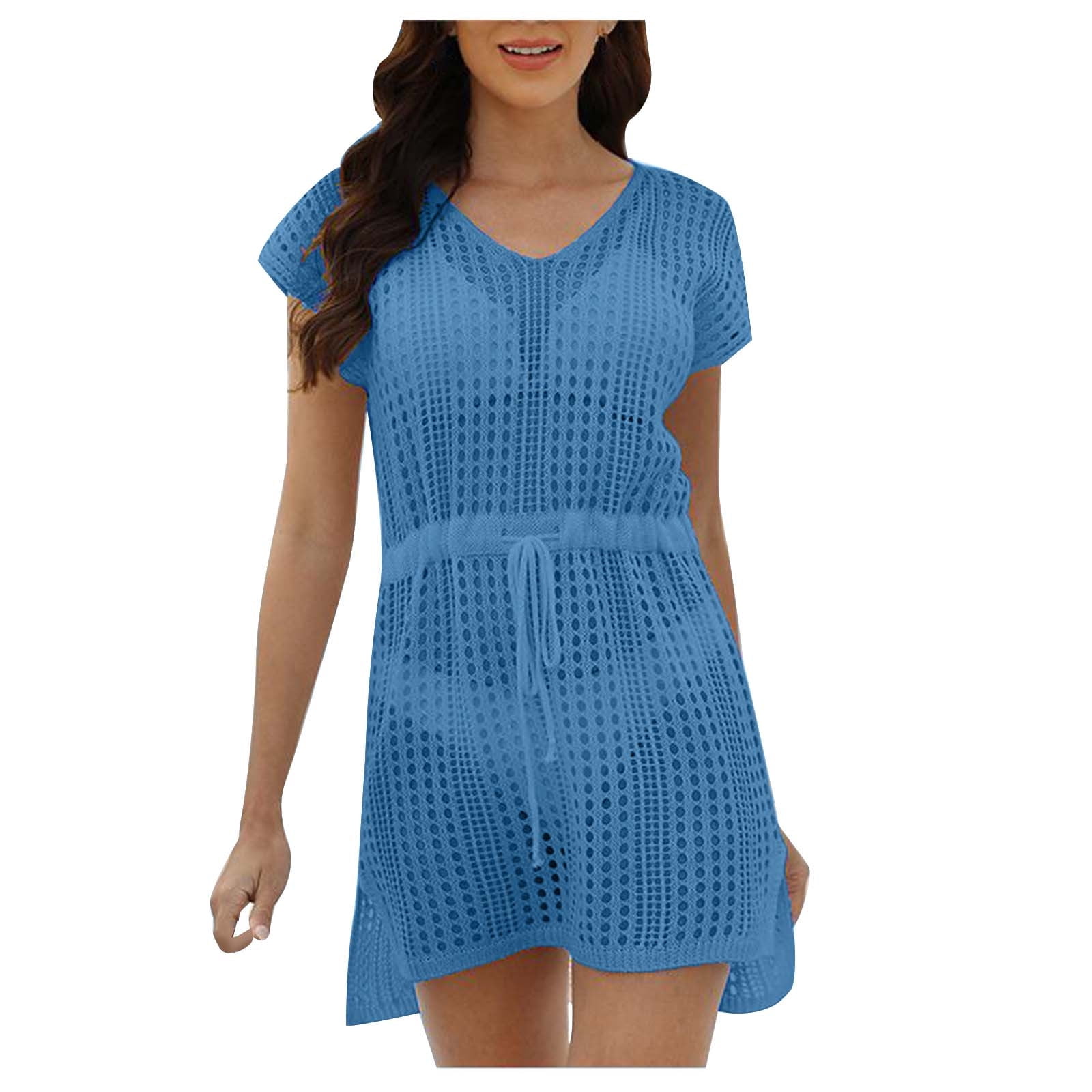 Cache-maillots pour Maillots de Bain Mode Femme Col Rond Manches Courtes Ample Ajouré Blouse de Plage Maillot de Bain Cache-Maillots pour Femmes en Liquidation