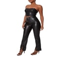 thumbnail image 3 of Women‘s PU Leather Pants Retro High Waist Straight Pants Trousers with Pockets, 3 of 5