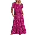 thumbnail image 2 of Jusqu'à 65 % de Rabais! Robes d'Été Mode pour Femmes 2024 Grande Taille Décontractées à Manches Courtes Col Ras du Cou Robe Décontractée Fluide à Étages Maxi Robe de Plage avec Poches Robe à Imprimé Brillant, 2 of 8