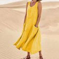 thumbnail image 2 of Staron Robes d'Été pour Femmes Coton Lin Grande Taille Sans Manches Longue Robe Élégante Fluide Ample Confortable Printemps Décontractée Robe de Soirée avec Poches Jaune TTTG, 2 of 7